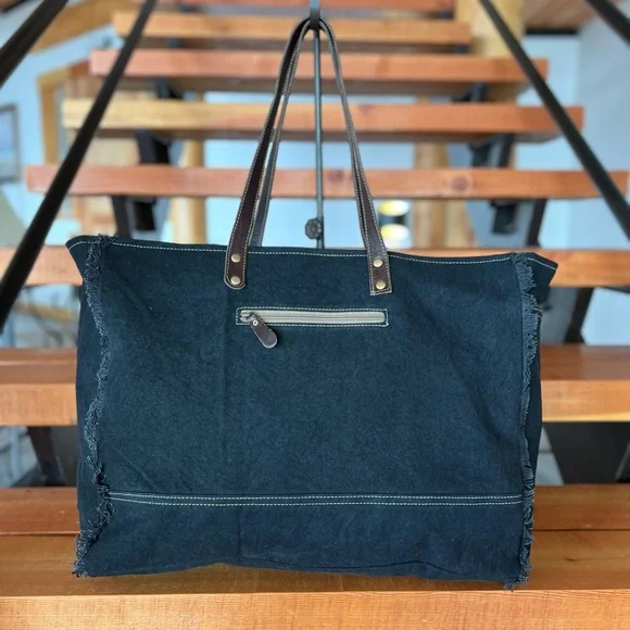 🌹New Myra Bag Cowhide Canvas Leather Weekender Travel XL extra large tote - Picture 7 of 8